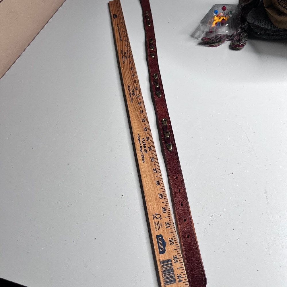 Fossil Vintage Brown Leather Belt Brass Link Hardware 98650M Size Medium - Picture 4 of 9